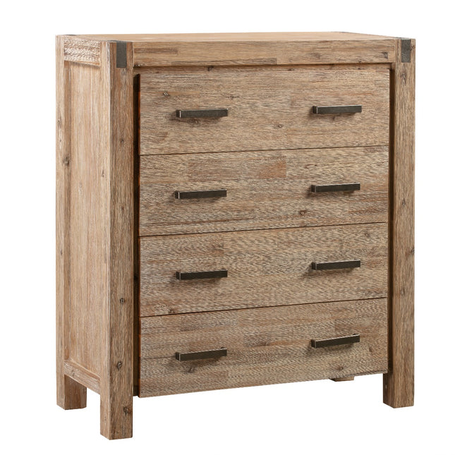 Tallboy with 4 Storage Drawers Assembled in Oak Colour Solid Wooden