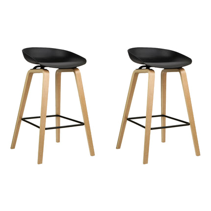 Artiss Set of 2 Wooden Square Footrest Bar Stools - Black