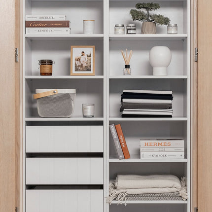 GENEVA THREE SHELF/FOUR DRAWER BUILT IN WARDROBE - VJ PANEL