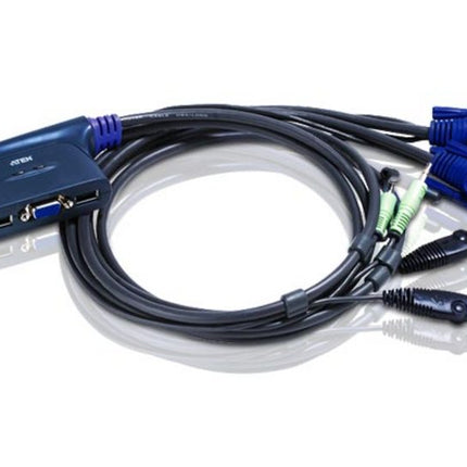 Aten Petite 2 Port USB VGA KVM Switch with Audio - 0.9m Cables Built In