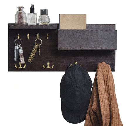 Wood Entryway Coat Rack with 2 Leather Tray(Brown)