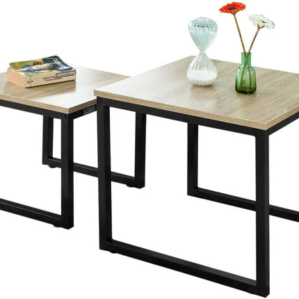 Set of 2 Modern Coffee Tables with Wood top panel and Steel framework