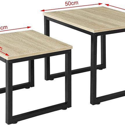 Set of 2 Modern Coffee Tables with Wood top panel and Steel framework