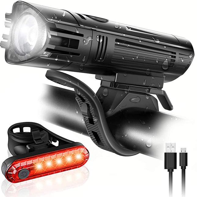 Waterproof Rechargeable LED Bike Lights Set (2000mah Lithium Battery, IPX4, 2 USB Cables)