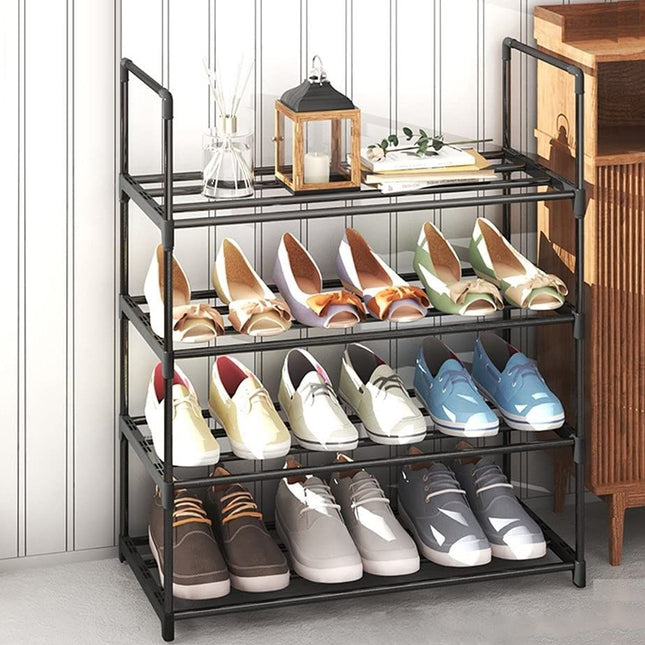 4-Tier Stainless Steel Shoe Rack Storage Organizer to Hold up to 15 Pairs of Shoes (55cm, Black)