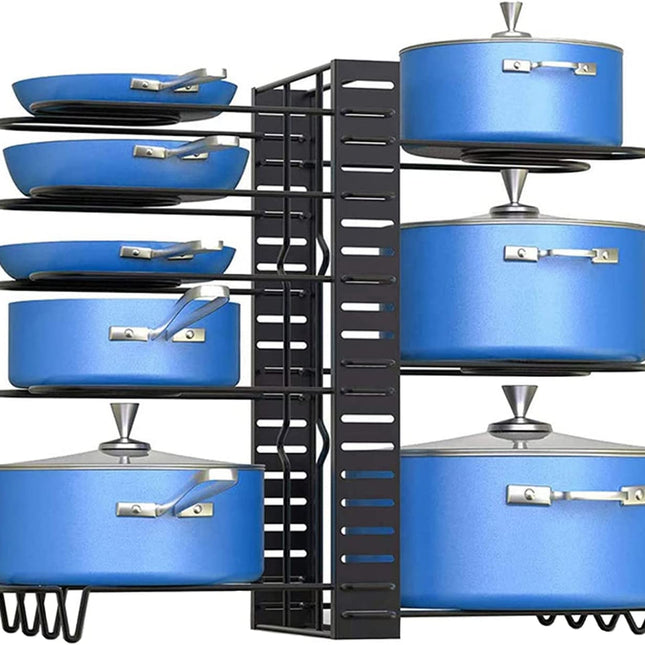 8 Pots and Pans Holder Adjustable Organizer Under Cabinet (Upgraded Version)