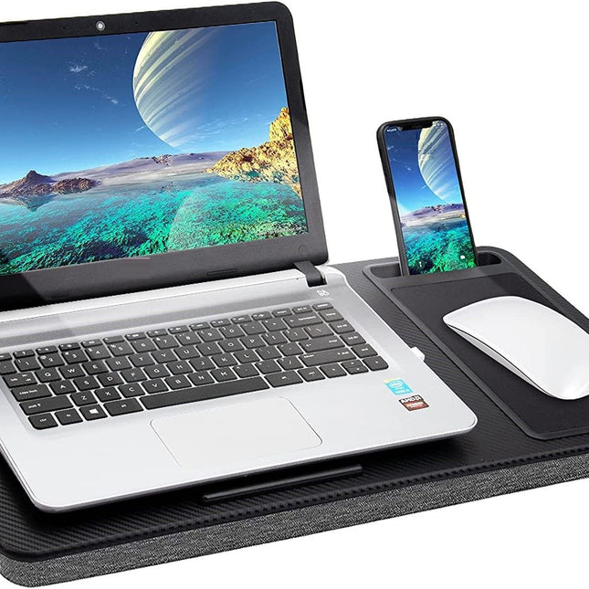 Portable Laptop Desk with Device Ledge, Mouse Pad and Phone Holder for Home Office (Black, 40cm)