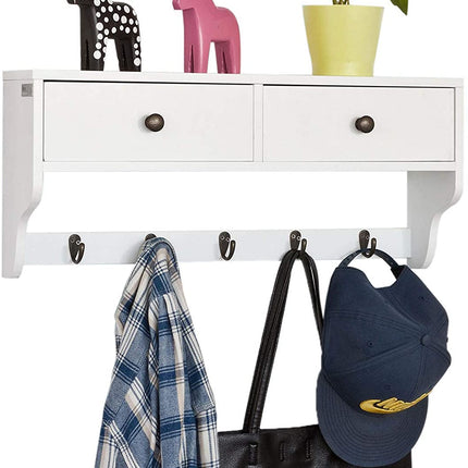 Wall Rack with 2 Drawers and 5 Hooks