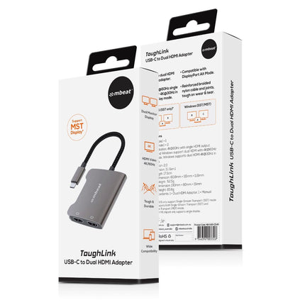 mbeat Tough Link USB-C to Dual 4K HDMI Adapter - Space Grey