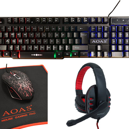 RGB Four Piece Gaming Set Keyboard Mouse Pad Headphones S750