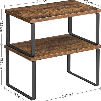 SONGMICS Cabinet Shelf Organizers Set of 2 Metal Kitchen Counter Shelves Rustic Brown KCS020X01