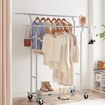 SONGMICS Metal Clothes Rack Stand on Wheels Heavy Duty Silver HSR12S