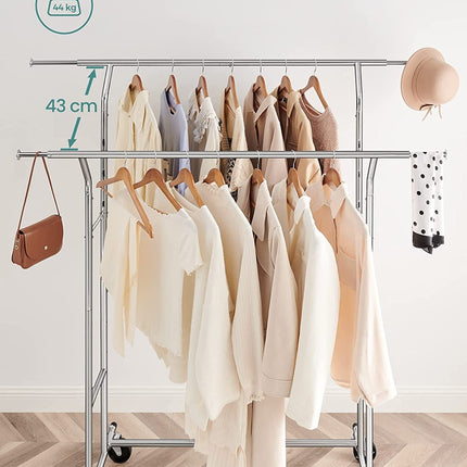 SONGMICS Metal Clothes Rack Stand on Wheels Heavy Duty Silver HSR12S