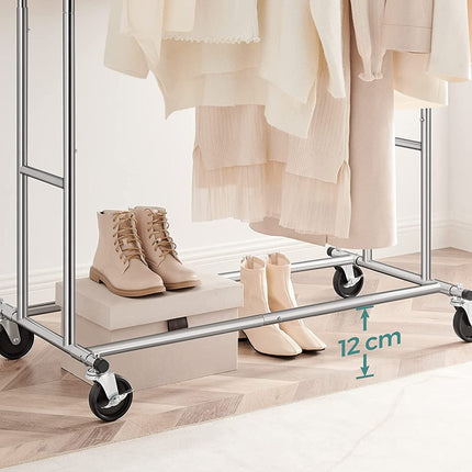 SONGMICS Metal Clothes Rack Stand on Wheels Heavy Duty Silver HSR12S