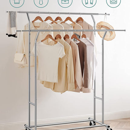 SONGMICS Metal Clothes Rack Stand on Wheels Heavy Duty Silver HSR12S