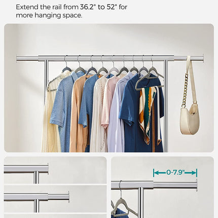 SONGMICS Heavy Duty Clothes Rack on Wheels Metal Chrome Extendable HSR11S