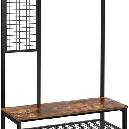 VASAGLE Coat Rack Stand with Grid Wall 185 cm Rustic Brown HSR98BX