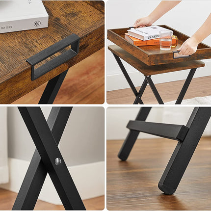 VASAGLE TV Tray Folding Table with Removable Serving Tray Rustic Brown and Black LET252B01