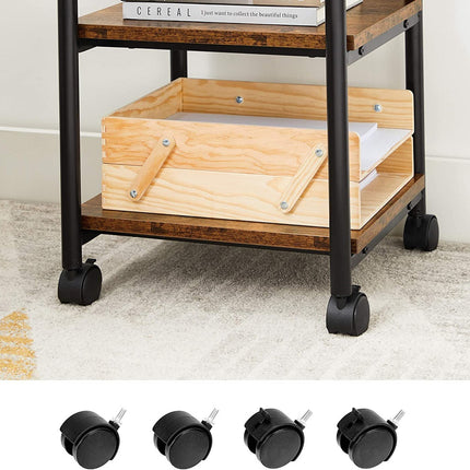 VASAGLE 3-Tier Machine Cart with Wheels and Adjustable Table Top Rustic Brown and Black OPS003B01