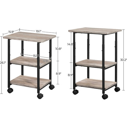 VASAGLE 3-Tier Machine Cart with Wheels and Adjustable Table Top Greige and Black OPS003B02