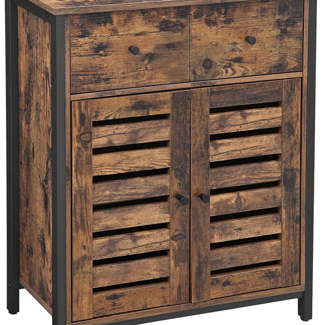 VASAGLE Floor Cabinet Freestanding Cabinet with 1 Drawer and Shelf Kitchen Storage Cabinet Louvered Doors for Living Room Hallway Office Bedroom Rustic Brown LSC86BX