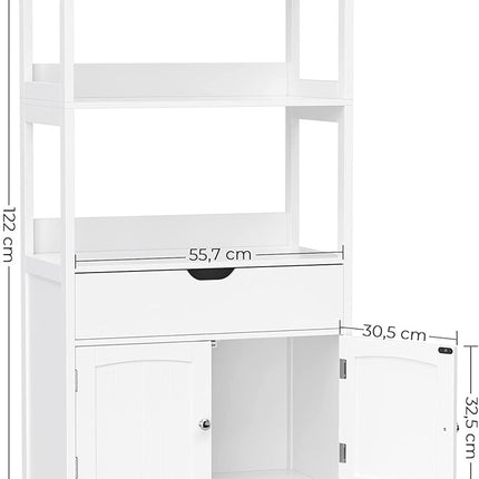 VASAGLE Floor Cabinet with Drawer 2 Open Shelves and Double Doors White BBC64WT