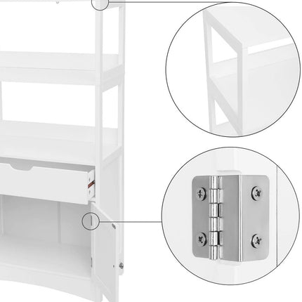 VASAGLE Floor Cabinet with Drawer 2 Open Shelves and Double Doors White BBC64WT