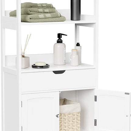 VASAGLE Floor Cabinet with Drawer 2 Open Shelves and Double Doors White BBC64WT