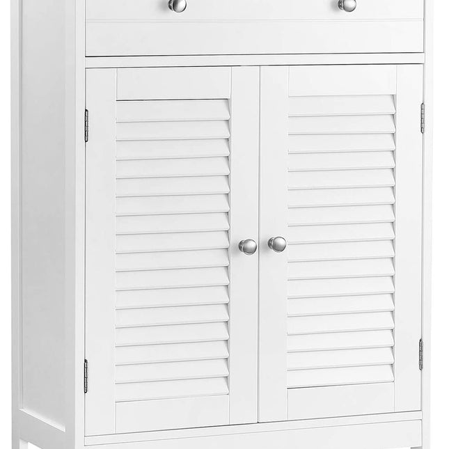 VASAGLE Floor Cabinet with Drawer and 2 Slat Doors White BBC51WT