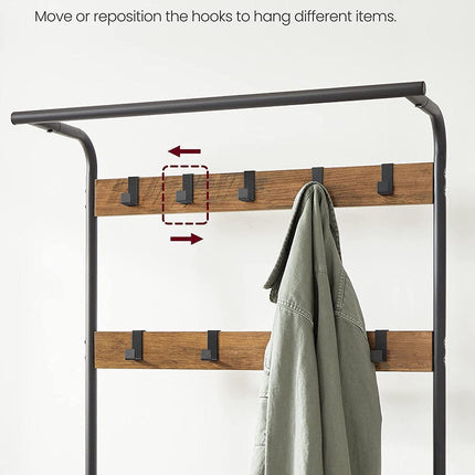 VASAGLE Coat Rack with Shoe Rack 183 cm Height Walnut Brown and Black