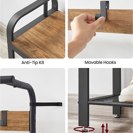 VASAGLE Coat Rack with Shoe Rack 183 cm Height Walnut Brown and Black