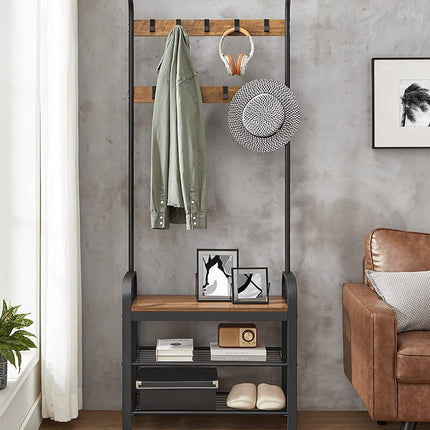VASAGLE Coat Rack with Shoe Rack 183 cm Height Walnut Brown and Black