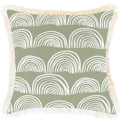 Cushion Cover-Coastal Fringe-Rainbows-Sage-45cm x 45cm