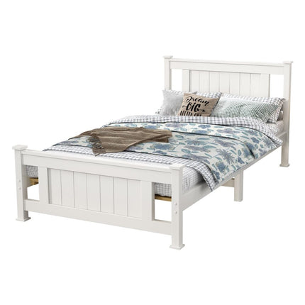 King Single Solid Pine Timber Bed Frame – White
