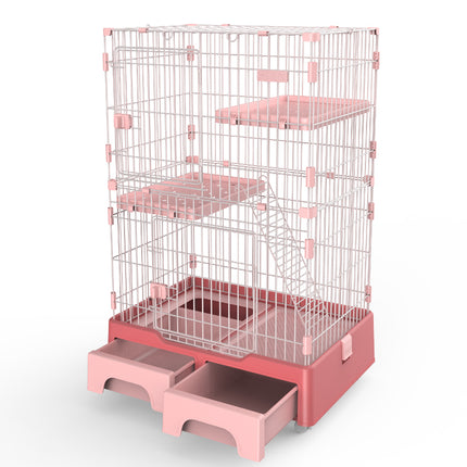 YES4PETS 134 cm Pink Pet 3 Level Cat Cage House With Litter Tray And Storage Box