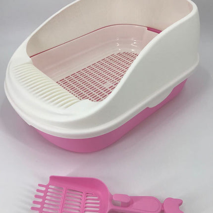 YES4PETS Large Portable Cat Toilet Litter Box Tray with Scoop and Grid Tray Pink