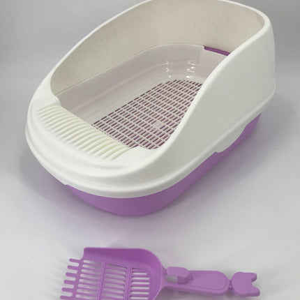 YES4PETS Large Portable Cat Toilet Litter Box Tray with Scoop and Grid Tray Purple
