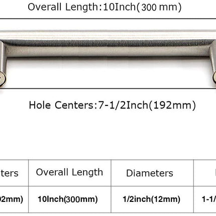 Brushed Stainless steel Kitchen Door Cabinet Drawer Handle Pulls 192MM