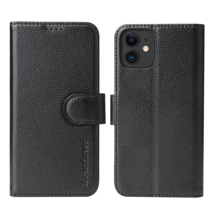 For iPhone 11 Case iCoverLover Black Genuine Cow Leather Wallet Folio Case