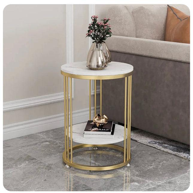 Interior Ave Cleo Gold Two Shelf Stone Side Table
