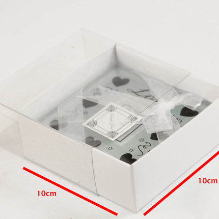 10 Pack of 10cm Square Invitation Coaster Favor Function product Presentation Cookie Biscuit Patisserie Gift Box - 4cm deep - White Card with Clear Slide On PVC Lid