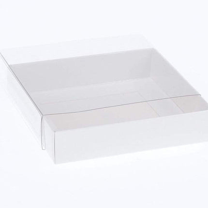 10 Pack of 10cm Square Invitation Coaster Favor Function product Presentation Cookie Biscuit Patisserie Gift Box - 4cm deep - White Card with Clear Slide On PVC Lid