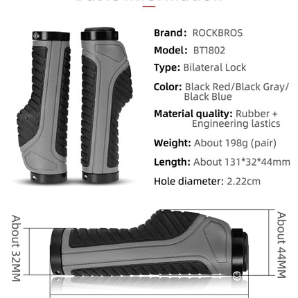 Bicycle Grips MTB Road Bike Double Lock Rubber Handlebar Grips Anti-Slip Rock Bros BLACK