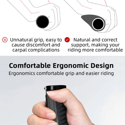 Bicycle Grips MTB Road Bike Double Lock Rubber Handlebar Grips Anti-Slip Rock Bros BLACK