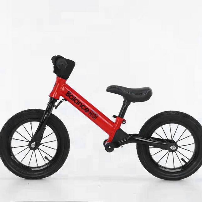 Bike Plus Kids Balance Bike Training Aluminium - Red with Suspension - 12" Rubber Tyres - Foot Pegs -Ride On No Pedal Push
