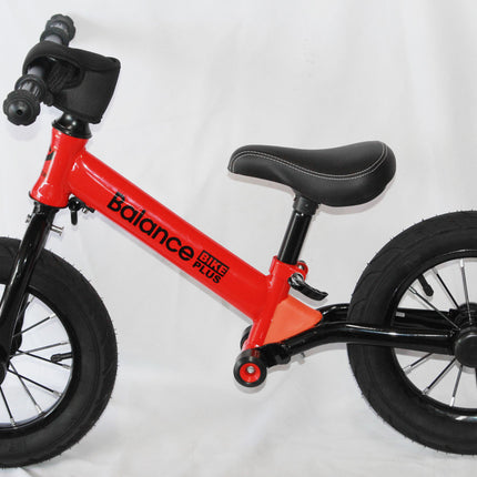 Bike Plus Kids Balance Bike Training Aluminium - Red with Suspension - 12" Rubber Tyres - Foot Pegs -Ride On No Pedal Push