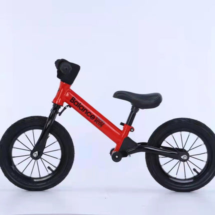 Bike Plus Kids Balance Bike Training Aluminium - Red with Suspension - 12" Rubber Tyres - Foot Pegs -Ride On No Pedal Push