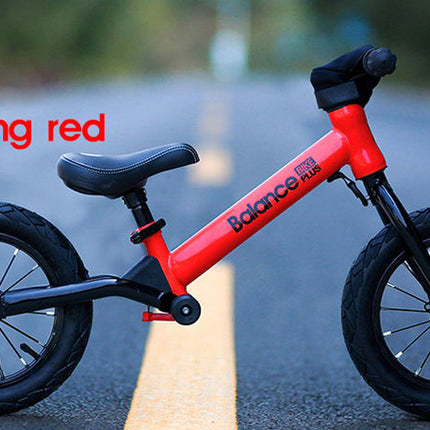 Bike Plus Kids Balance Bike Training Aluminium - Red with Suspension - 12" Rubber Tyres - Foot Pegs -Ride On No Pedal Push