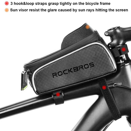 Top Tube Bike Bag With Phone Case Holder Plastic Cover for MTB Mountain Road Commuter Ebike Tourer or Scooter Rockbros
