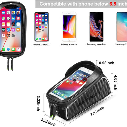 Top Tube Bike Bag With Phone Case Holder Plastic Cover for MTB Mountain Road Commuter Ebike Tourer or Scooter Rockbros